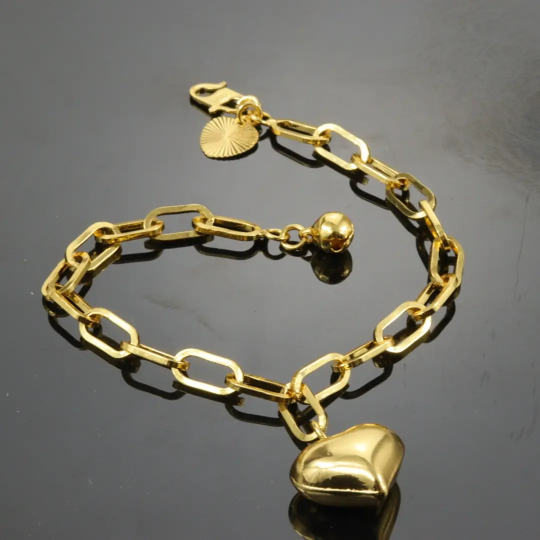 Gelang Jantung Pic, Bahan Aloi Titanium, Emas 24K, Diameter 15mm Bracelets