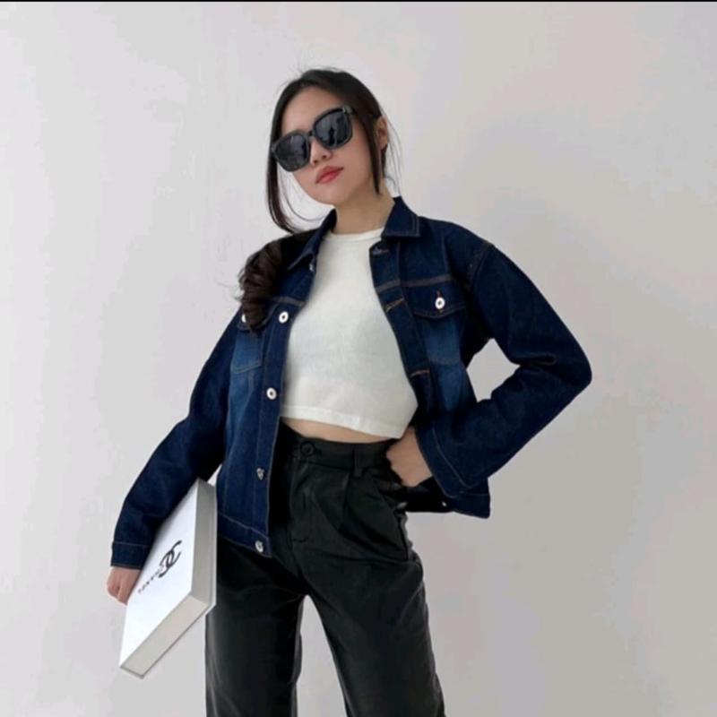 CupCakeGirl Jaket Jeans Melar Wanita Denim Stretch Bisa Melar Kasual Santai Klasik Navy Nyaman Bomber Variasi Blazer Cewek 1