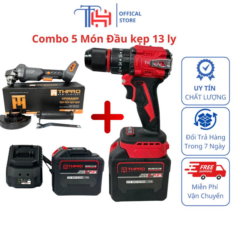 Combo Máy Cắt THPRO F1, Máy Khoan Pin 3 Chức Năng THPRO7713 13ly Động Cơ Không Chổi Than, Chân Pin Phổ Thông Kèm 2 Pin 1 Sạc - Thương Hiệu THPRO