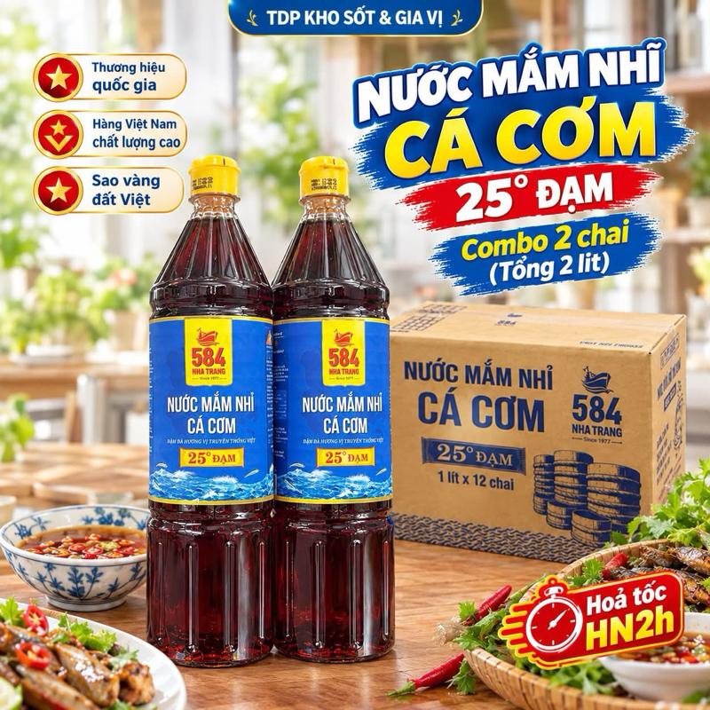 584 Nước Mắm Nhỉ Cá Cơm 25° Đạm Combo 2 Chai (Tổng 2Lit) - Mắm Truyền Thống Chất Lượng Cao