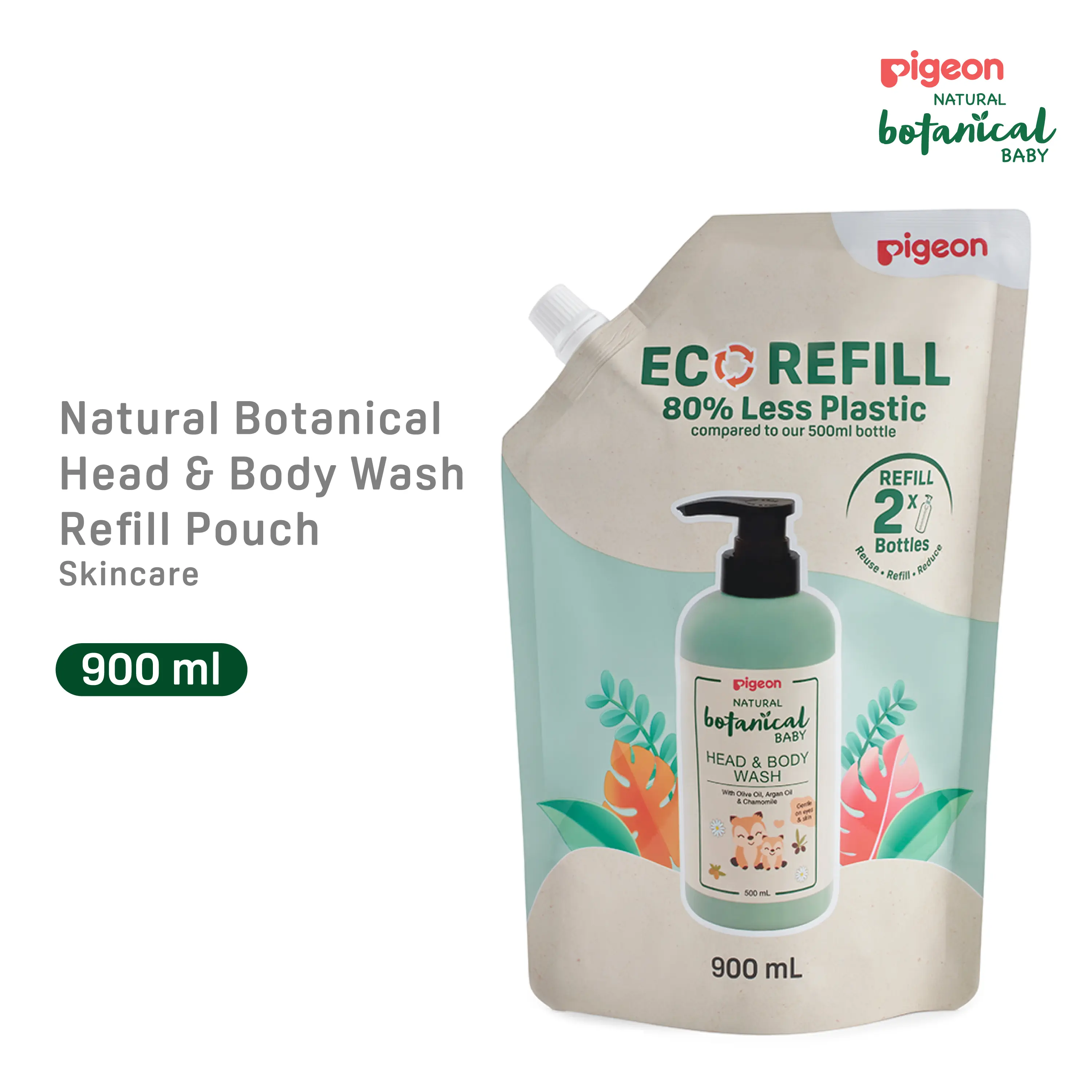 Pigeon Natural Botanical Baby 2 in 1 Head & Body Wash Refill 900ml