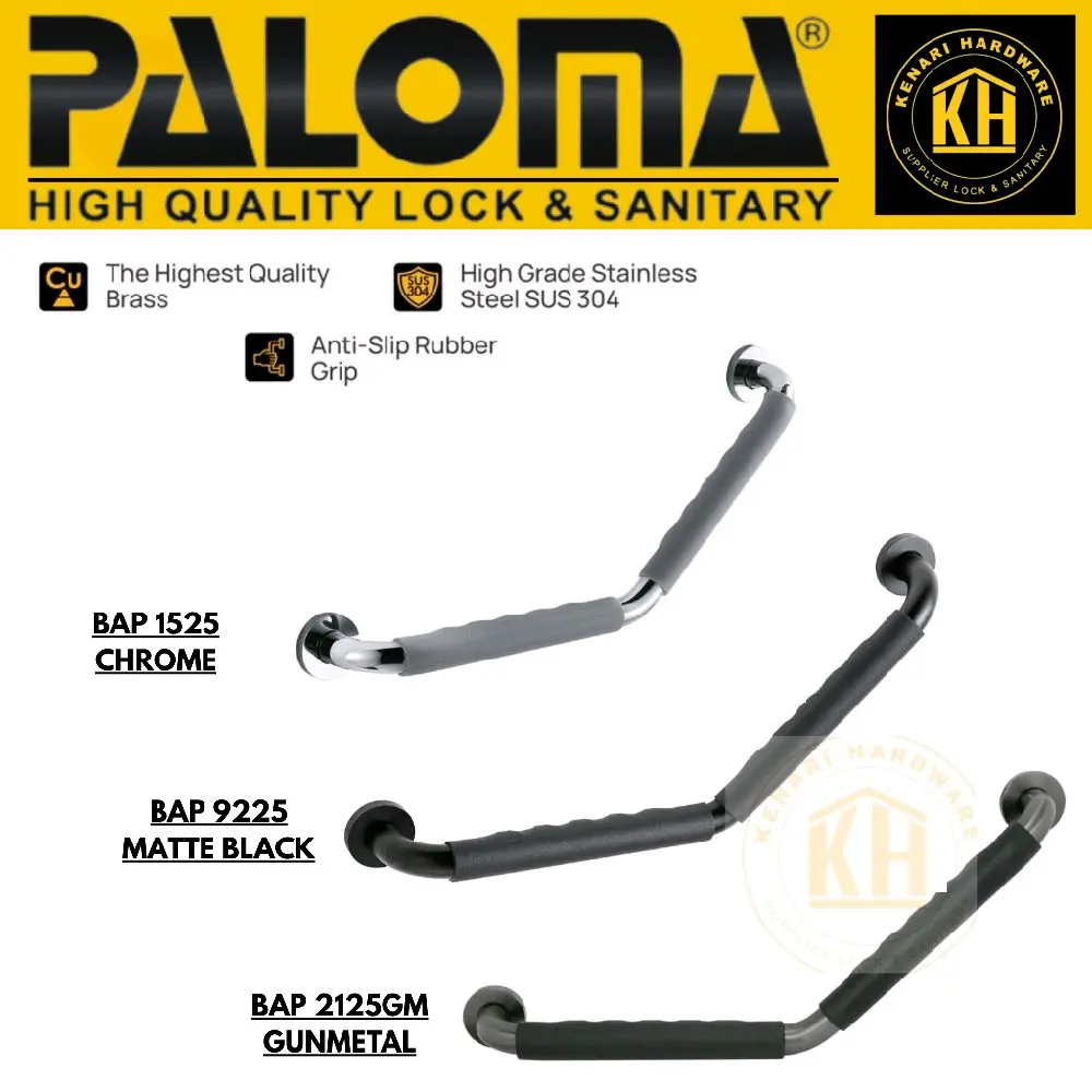 PALOMA BAP 2125GM 9225 1525 Pegangan Bathtub Grab Bar Toilet Kamar Mandi Brass Kuningan Stainless SUS 304 Finishing Chrome Hitam Matte Black Abu Gunmetal Grey