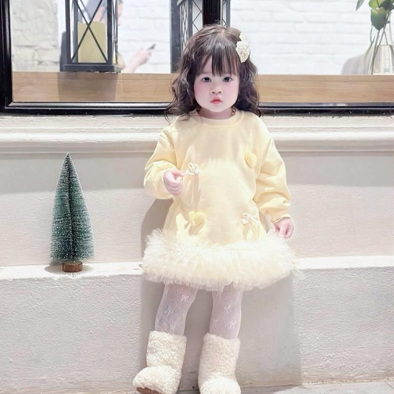  Váy nỉ vàng kem phối bèo tutu xinh cho bé gái chất nỉ 2 da dày dặn mềm mịn dễ mặc dễ phối đồ khôn kén da 