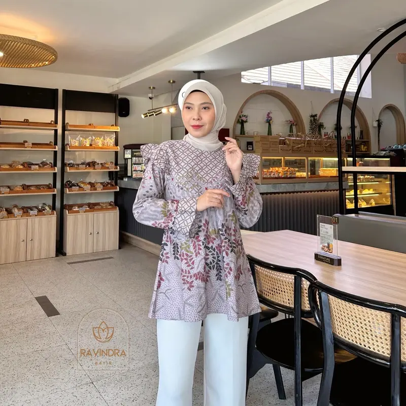 BATIK RAVINDRA Blouse Batik Jasmine Lengan Panjang Wanita Atasan Kantor 1