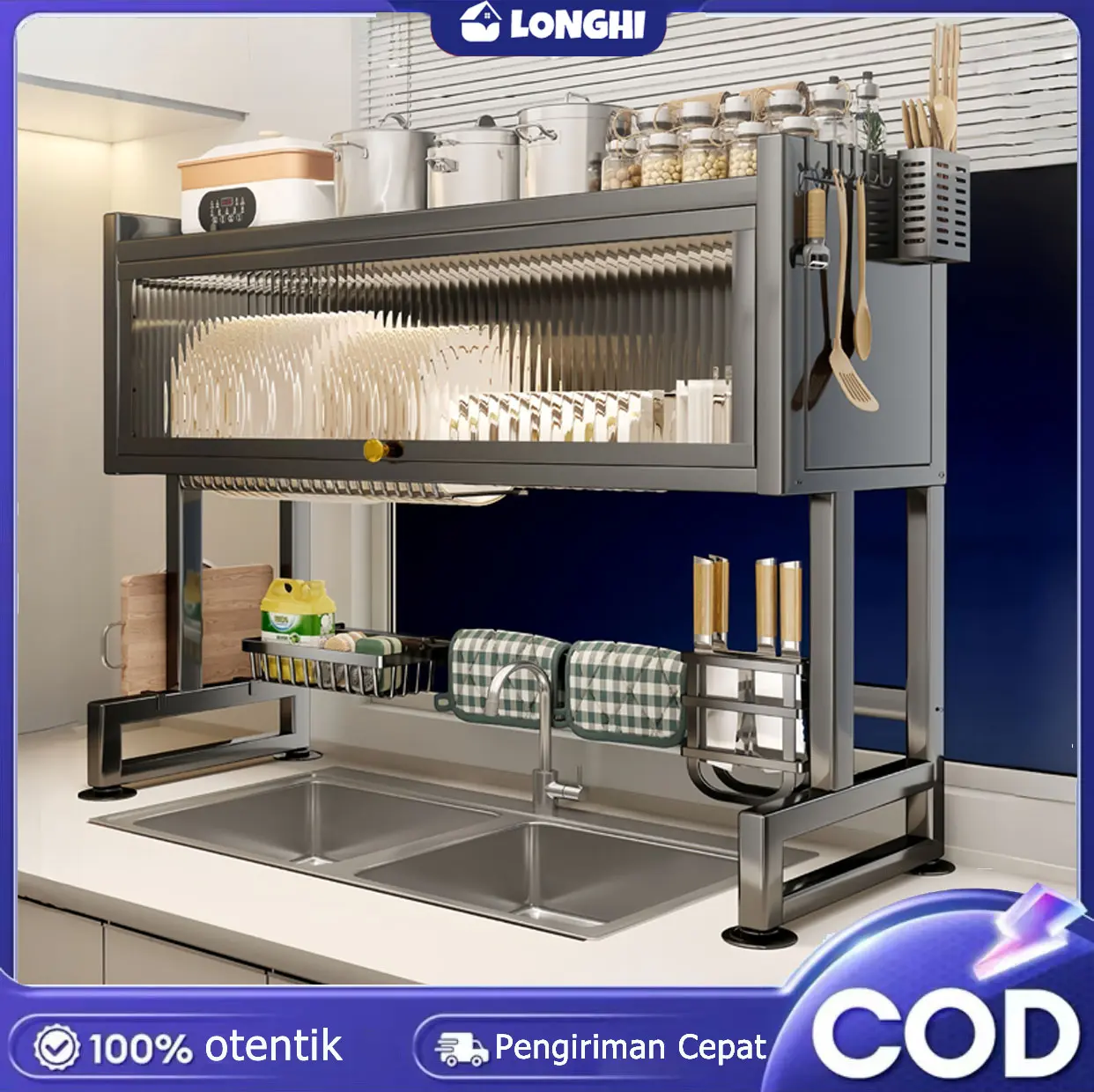 Rak Piring Tertutup Rak Piring Wastafel With Cover Stainless Steel Rak Dapur Rak Piring Gantung Cuci Piring Wastafel