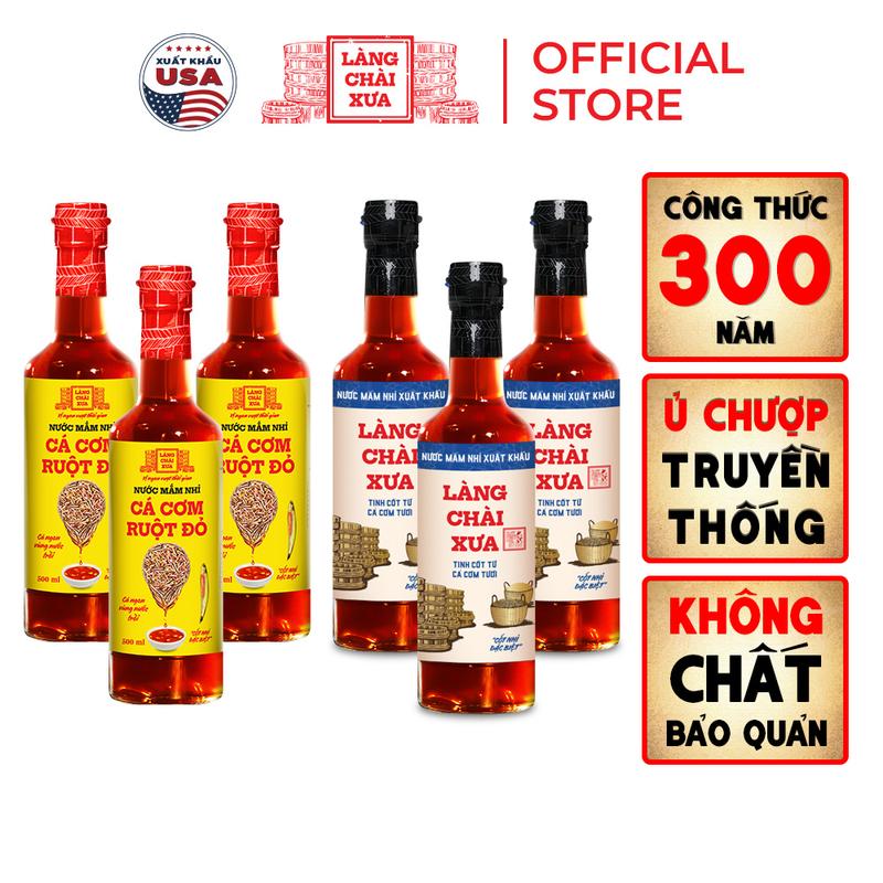 Thùng 6 chai 3 XANH - 3 VÀNG KF Nước mắm nhỉ Làng Chài Xưa nhãn xanh xuất kh