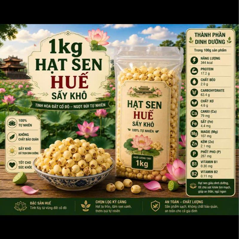 1kg Hạt Sen Khô huế Đặc Biệt Ngọt Bùi