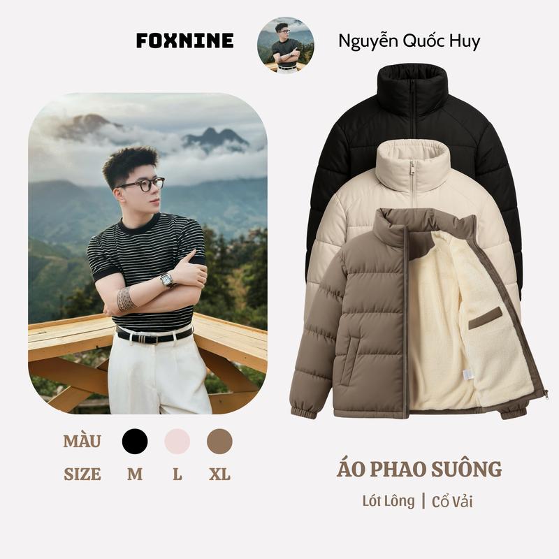   ĐỘC QUYỀN  FOXNINE x Nguyễn Quốc Huy - Áo Khoác Phao Lót lông cừu cao cấp form suông Áo đại hàn dày dặn Chóng Rét Giữ ấm cơ thể cho nam nữ UNISEX Menswear Jacket-ÁO PHAO LÓT LÔNG CỪU FORM SUÔNG 