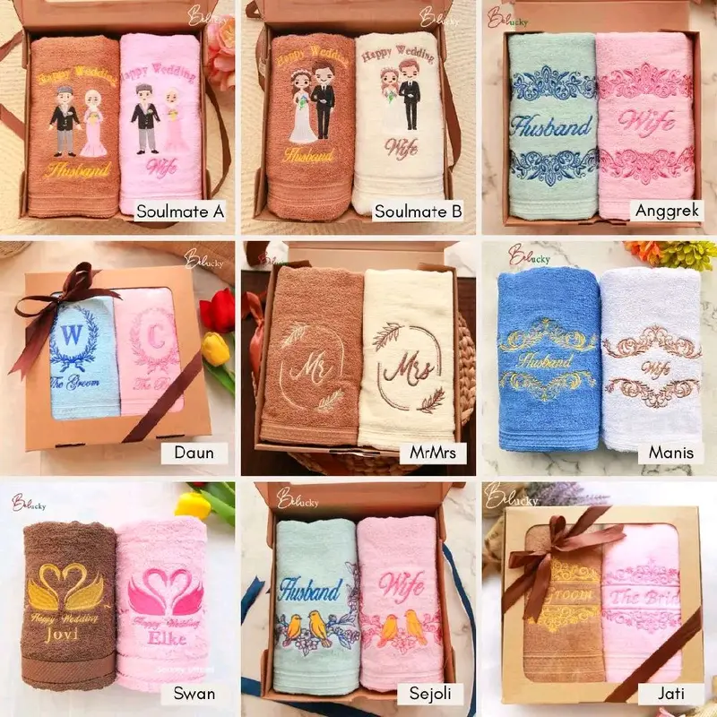 Handuk dan Kimono Bordir Premium Kado Pernikahan Seserahan Wedding Hampers- DUO SET 8