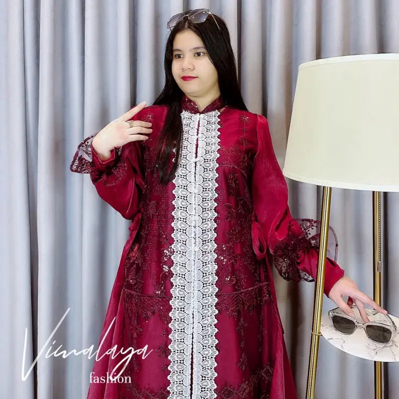Gamis Putih Busui 2in1 Inner + Rompi Tile Bordir Baju Muslim Vima 0176 6