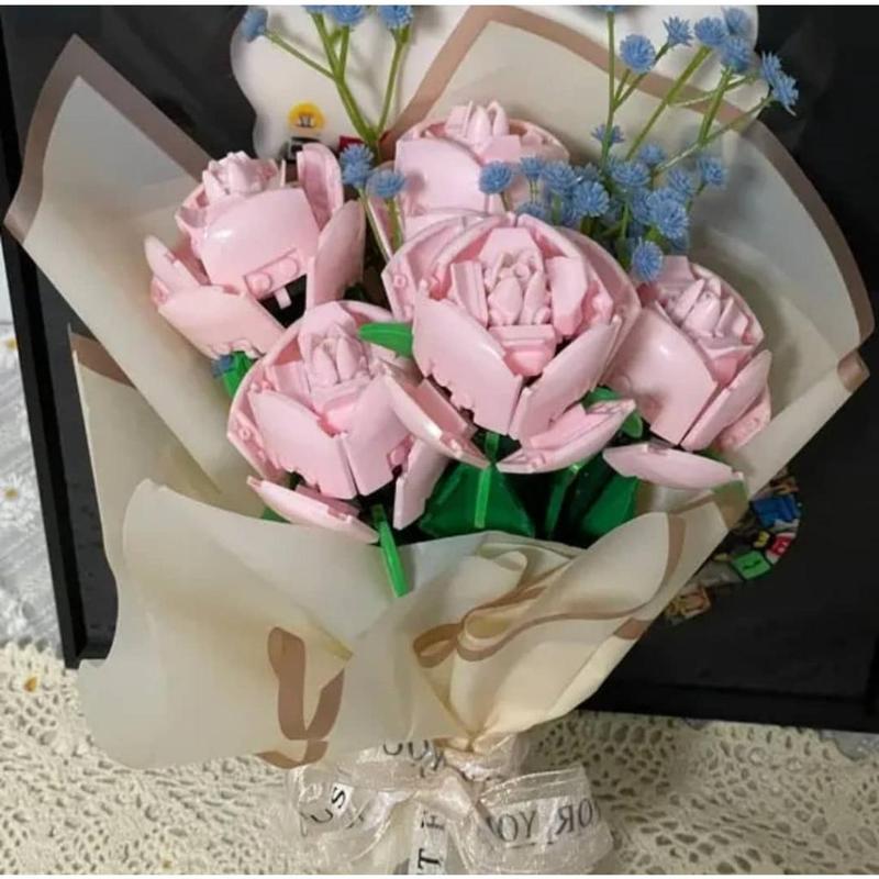 MINGDI Susun Balok Mawar Brick Bunga Bouquet DIY Mawar Nano Bricks Flower Romantis Block Buket Kecil Blok Anak Permainan valentine gift 6