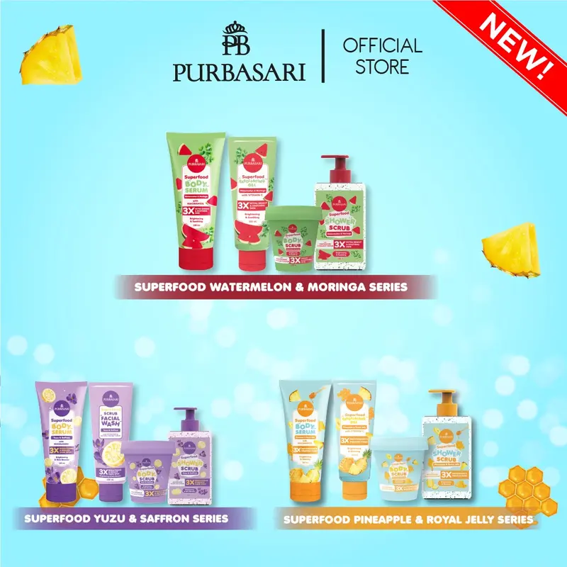 [ISI 4] NIKITA MIRZANI x Purbasari Superfood Series Set - Body Serum + Shower Scrub + Body Scrub + Exfoliating Gel 0
