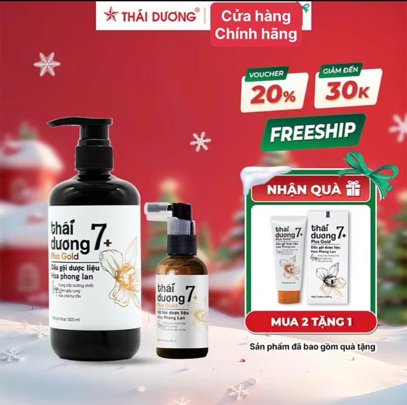Live - COMBO 01 Dầu gội Dược liệu Thái Dương 7 Plus Gold Chai 500ml Hoa phong lan + 01 Xịt tóc dược liệu Thái Dương 7plus gold chai 60ml TẶNG sữa tắm dầu gội Dầu xả 7 plus GOLD Hộp 01 chai x 250ml HOẶC 200ML Hoa Phong Lan - Sao Thái Dương
