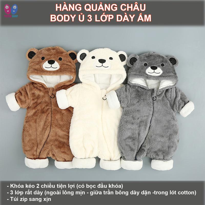 Áo liền quần 3 lớp dày ấm mùa đông cho bé Body ủ ấm nỉ bông 3 lớp cho bé trai bé gái Bodysuit trần bông SLD02