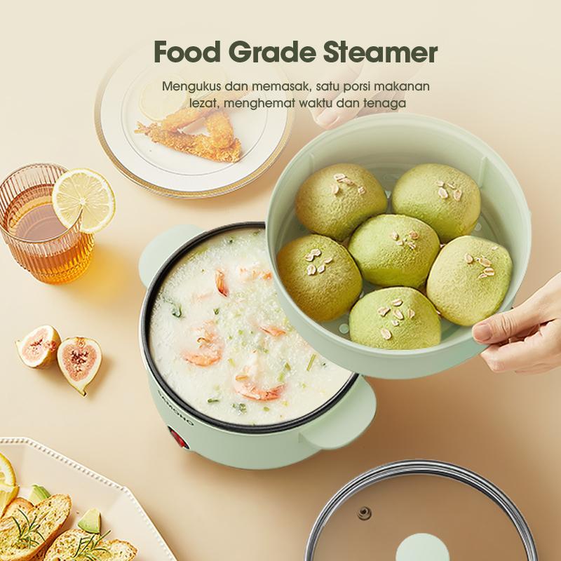 (PAYDAY) SAMONO 1.2L Panci Listrik Serbaguna Fry Pan Anti Lengket 600 Watt Material Food Grade Free Kukusan (SW-DG04)