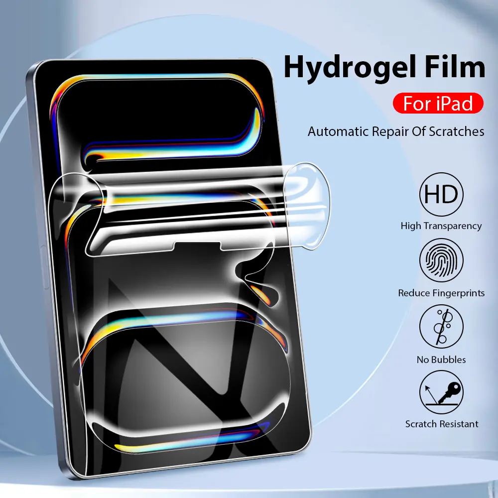 Filem Hidrogel HD, Serasi dengan iPad Air 11, 5, 4, 3, 2, 1, Generasi Ke-9 dan Ke-10, Pelindung Skrin 10.9, 13 inci, 11 Mini 6, 7, A17 Pro 12.9, 6, 7, 10.2, 10.5, 9.7, 8.3, M4, M2, Aksesori Tablet screen protector