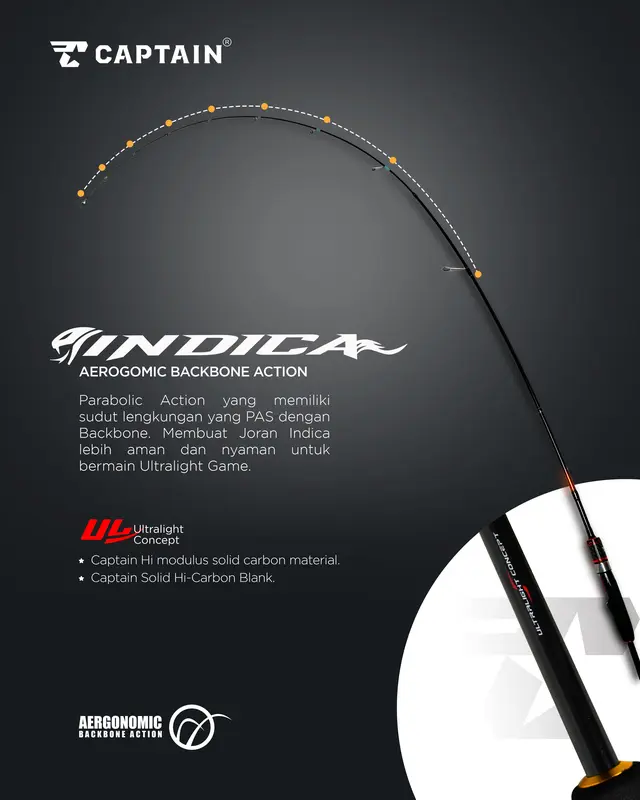Joran Pancing, Joran Captain Carbon INDICA UL, X - Carbon, 1,98m 2,10m, 2-6lbs Japan Style Handle BONUS PAPER CORE 2
