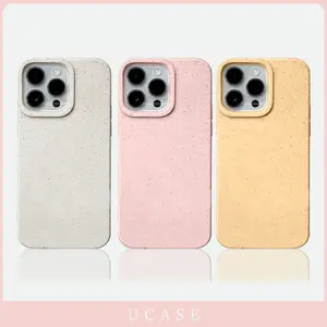 UCASE Cocok Untuk iPhone 11 13 12  14 15 16 17 Pro MAX 7 8 6 6 S Plus XR XS MAX 7Plus 8Plus Case Ramah Lingkungan Jerami Gandum TPU Lembut Shockproof Perlindungan Sederhana Kuning