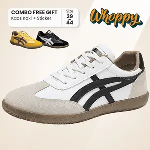 Whoppy Sneakers Marcus SL61 Sepatu Kasual Cowok Keren Outfit Casual Shoes Suede Ringan Kuning Hitam Putih Garis Pria Running