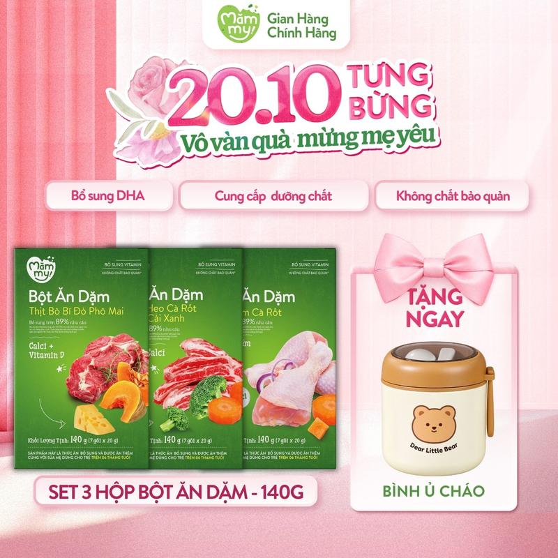 Combo 3 Hộp Bột Ăn Dặm MĂMMY Cho Bé (Bắp Non, Yến Mạch, Trái Cây Mùa Hè, Gà Hầm Cà Rốt, Thịt Bò Bí Đỏ Phô Mai, Sườn Heo Cà Rốt Bông Cải Xanh) Hộp 7 Gói/20g - BOA