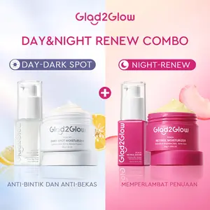 Glad2Glow Day Night Cream 377 Bundle 4in1 - 4 PCS Barrier Skincare Paket-377 Moisturizer+Retinol Moisturizer+377 serum + Retinol Serum/Peeling serum solution Anti-Dark Spots Menghaluskan Menyamarkan Kulit tone cream wajah moisturizer khusus flek hitam