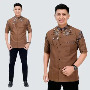 baju Koko pria dewasa lengan pendek motif roda kain Katun Batik Muslim Nyaman cuci kering ukuran M L XL Kurta Variasi Panjang Kombinasi