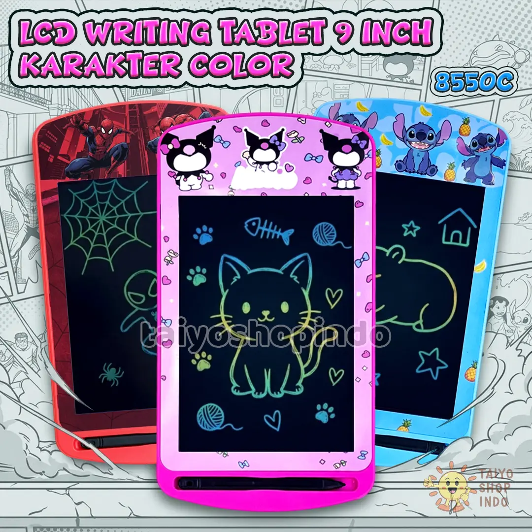 TAIYO LCD Writing Tablet 9 Inch Karakter Color Premium Quality Drawing Board Screen Papan Tulis Anak