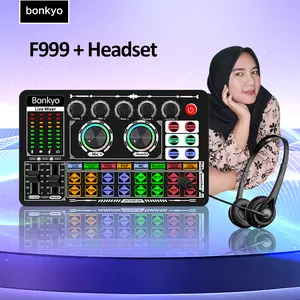 Bonkyo F999 sound card+earphone set TIKTOK peralatan live bernyanyi rekaman khusus kartu audio profesional lagu K