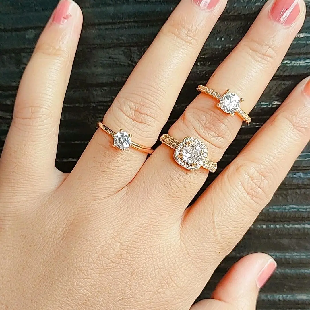 Cincin wanita mata simpel sirconia anti karat Gold Ring