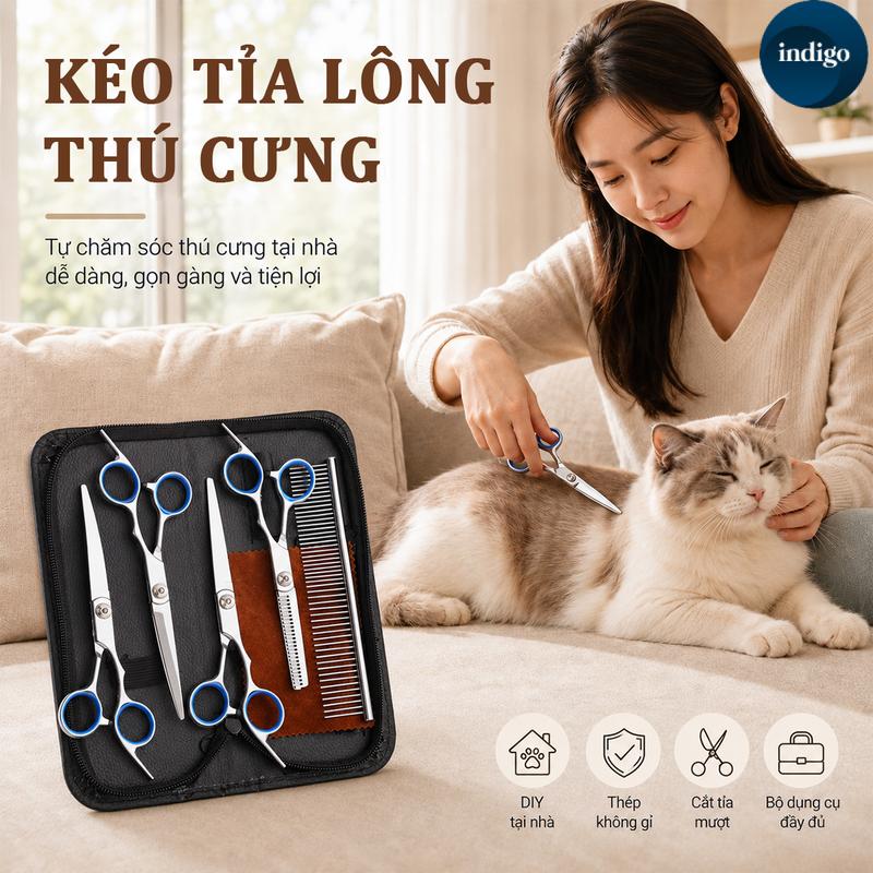 Kéo Cắt Tóc, Cao Cấp, 6 Inch, Bao Gồm Kéo Cắt Thẳng, Kéo Cắt Hỏng, Kéo Cong,…