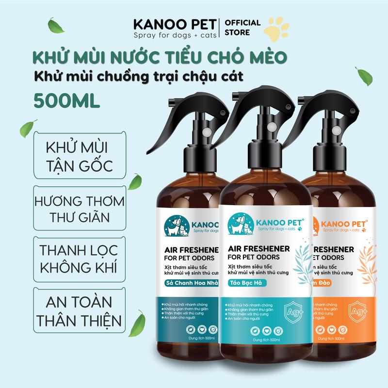 Xịt khử mùi nước tiểu chó mèo, khử mùi chậu cát, chuồng trại KANOO PET giúp khử sạch mùi hôi khai, hỗ trợ pet đi vệ sinh đúng chỗ - dung tích 500ml