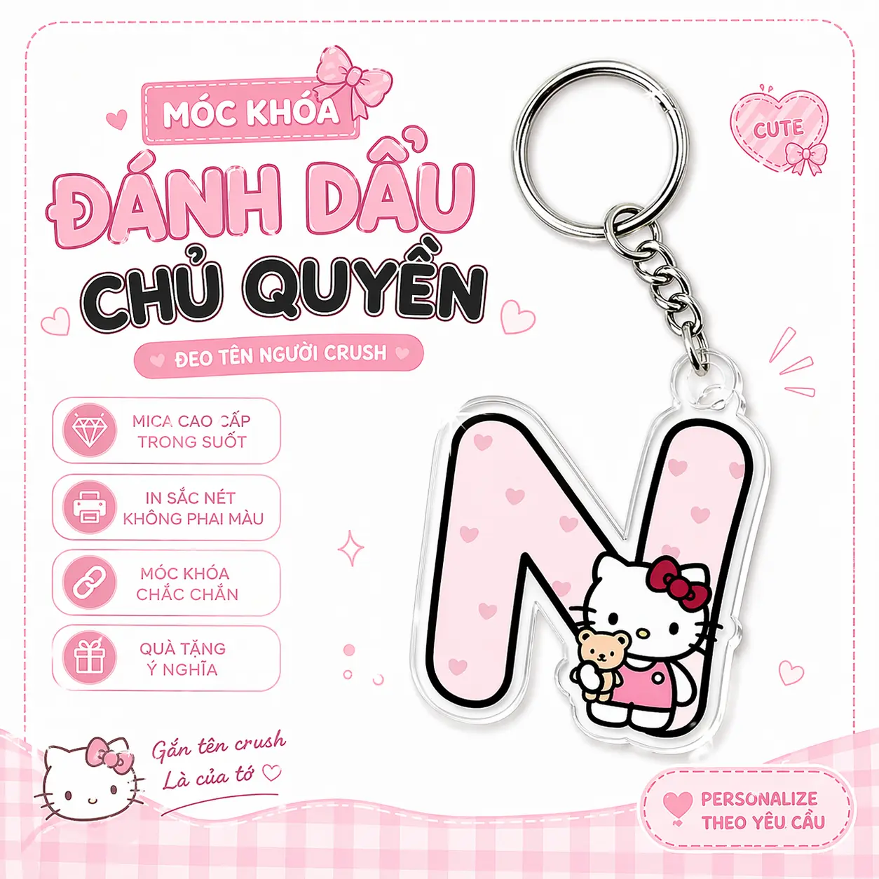 HelloKitty Móc Chìa Khóa Ba Lô Bảng Chữ Cái  Chất Liệu Acrylic Mica