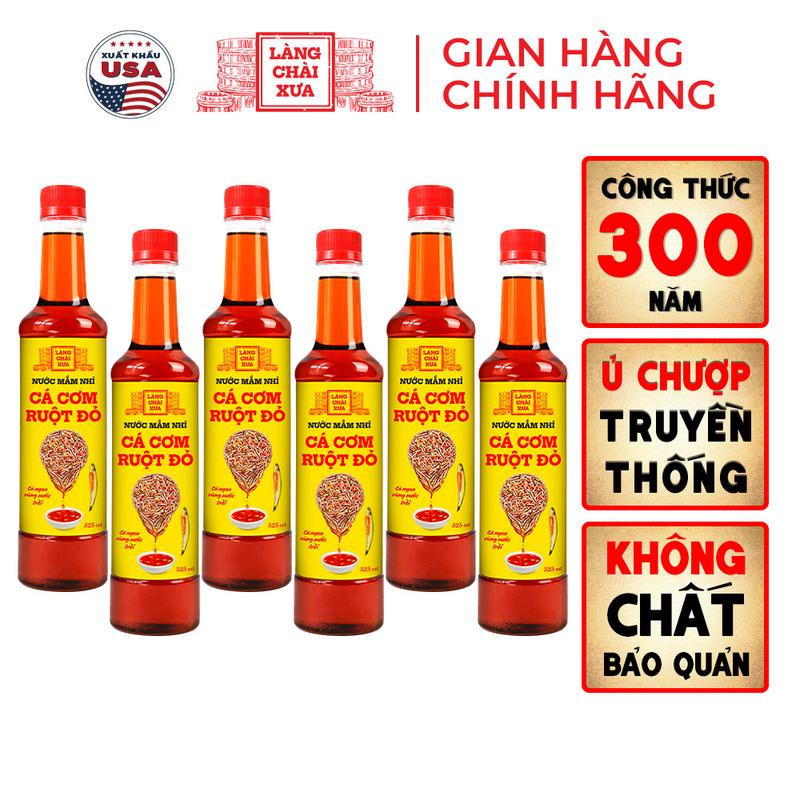 Thùng 6 chai nước mắm nhỉ cá cơm ruột đỏ truyền thống Làng Chài Xưa 525ml/chai cá ngon vùng nước trồi 300 năm truyền thống