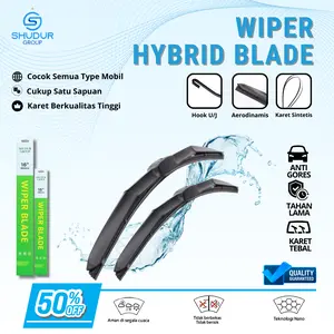 Shudur Wiper Mobil Hybrid Blade Universal Sepasang 2 Pcs Kiri dan Kanan Cocok Untuk Semua Jenis Mobil Anti Baret Kaca Depan Windshield Kendaraan Karet Pembersih Kaca Depan