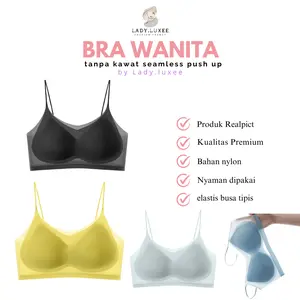 Lady.luxee BR1672 Bh Bra Wanita Tanpa Kawat Seamless Push Up Tanpa Kawat Bralette Elastis Crop Backless Top Busa Tipis Kemben