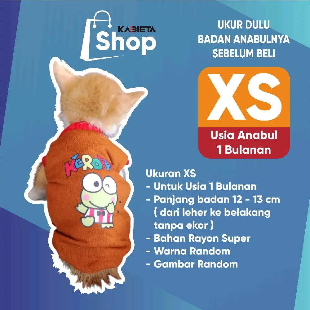 Kabieta Shop - Kaos Baju Anabul Bayi Kucing Ukuran XS dengan Bahan Adem dan Bergambar Kartun dan Motif Bikin Bayi Kucing Makin Lucu