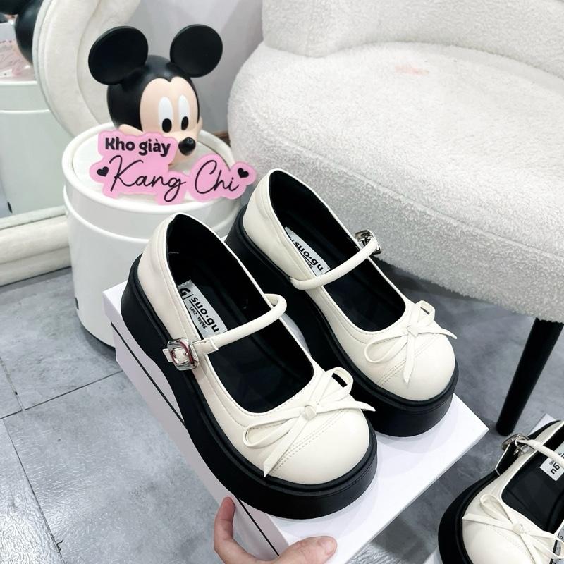 Giày lolita nữ đế bằng fullbox chuẩn Qc êm mềm giày  mary jane, shoese nữ, dép nữ - S811 kem