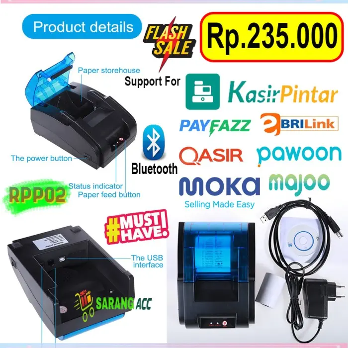 MINI THERMAL PRINTER BLUETOOTH EPPOS EP-RPP02 58MM SUPPORT MOKAPOS 0