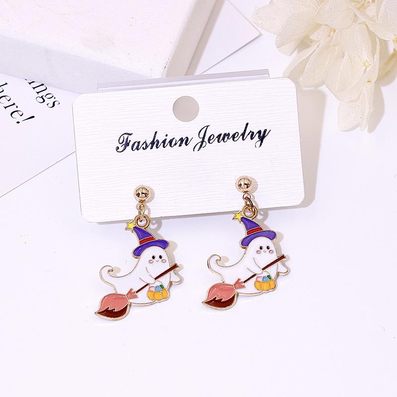 Product Introduction of 925 Silver Needle Halloween Earrings for Women Students Ghost Pumpkin Witch Pendants Drop Ear Jewelry 24
