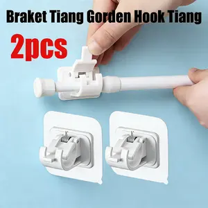 COD 2Pcs Braket Tiang Gorden Tempel Kolong Dapur Adhesive Serbaguna Tanpa Bor