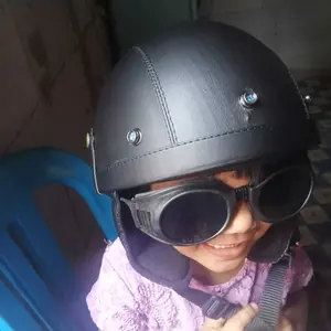Helm chips retro kulit dewasa pet pendek kacamata Motorcycle