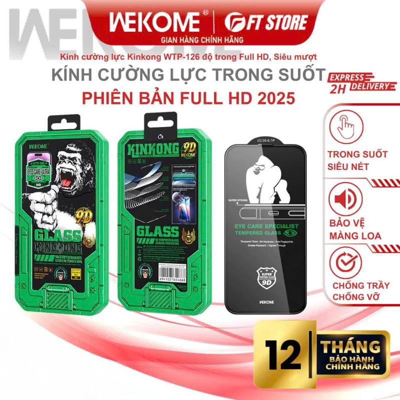 Kính cường lực WK KinKong (WTP-126) - Trong suốt Full HD | Độ nét cao | Bảo vệ mắt | Chống trầy | Chống va đập - FT Store
