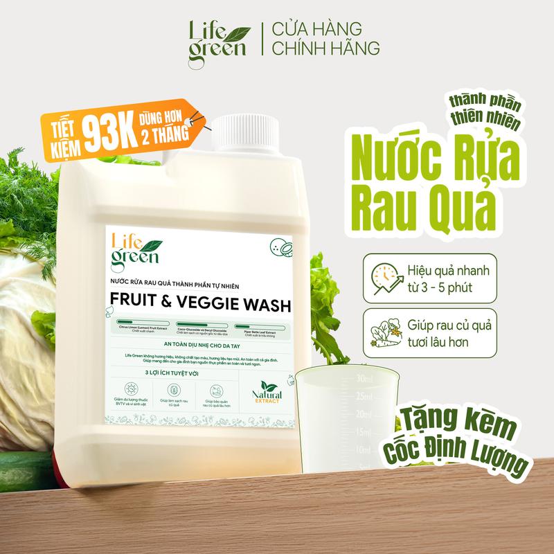 Chai lớn Nước rửa rau củ quả sinh học LifeGreen - 1800ML.