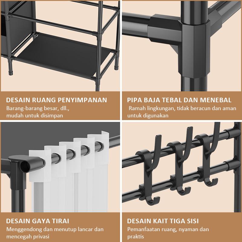 COD Rak Gantungan Pakaian Wardrobe Clothes Storage Rack Stand Hanger Rak Lemari Pakaian Minimalis Rak Penyimpanan Dengan Tirai Laci Portable COD Rak Gantungan Pakaian Wardrobe Clothes Storage Rack Stand Hanger Rak Lemari Pakaian Minimalis Rak Penyimpanan Dengan Tirai Laci Portable