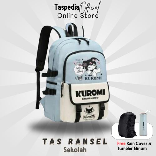 Tas Ransel Bonus Tumbler Minum Rain Cover Kuromi Murah Viral Anak SD SMP TK Motif Fashion 0