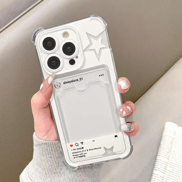 Đơn giản trắng sao thời trang thẻ túi điện thoại trường hợp Dành Cho iPhone 16…