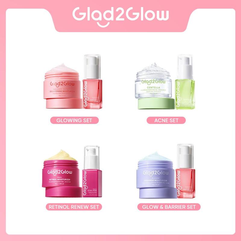 【2in1】Glad2Glow 2pcs bundle Skincare Paket - Moisturizer+Serum Glowing Anti-acne Dark spot Barrier Bright Blueberry Ceramide Centella Berjerawat Memudarkan Mencerahkan Pencerah Wajah Arbutin Acid Extract Niacinamide Cooling Pelembab Melembutkan Hitam 5