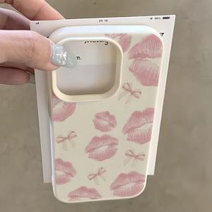Funda para teléfono con diseño creativo de lazo y huella labial para iPhone series 11, 12, 13, 14, 15 y 16 Pro Max, funda protectora suave, regalo para novia, novio o amigo