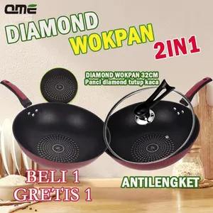 QME- Diamond Wok Pan 32CM Anti Lengket Diameter 32cm 2PCS Marble Panci Kitchenware