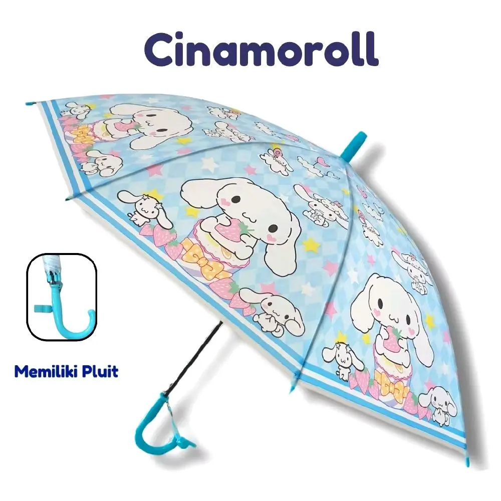 Payung karakter PVC full print kuromi cinnomoroll melody Hello kitty Stylish anti karat untuk umur 4-12 tahun
